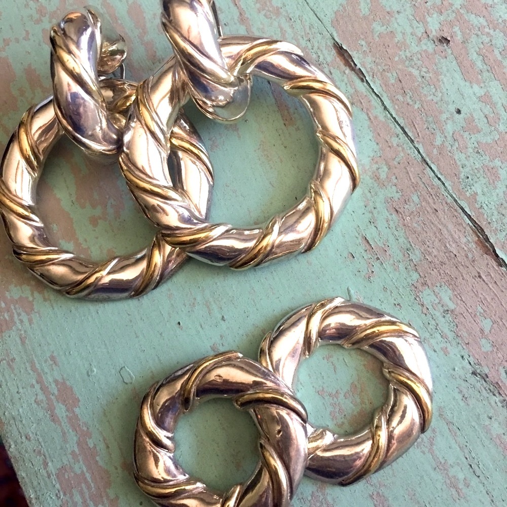 Sterling silver & gold twist hoops 3 way  earring